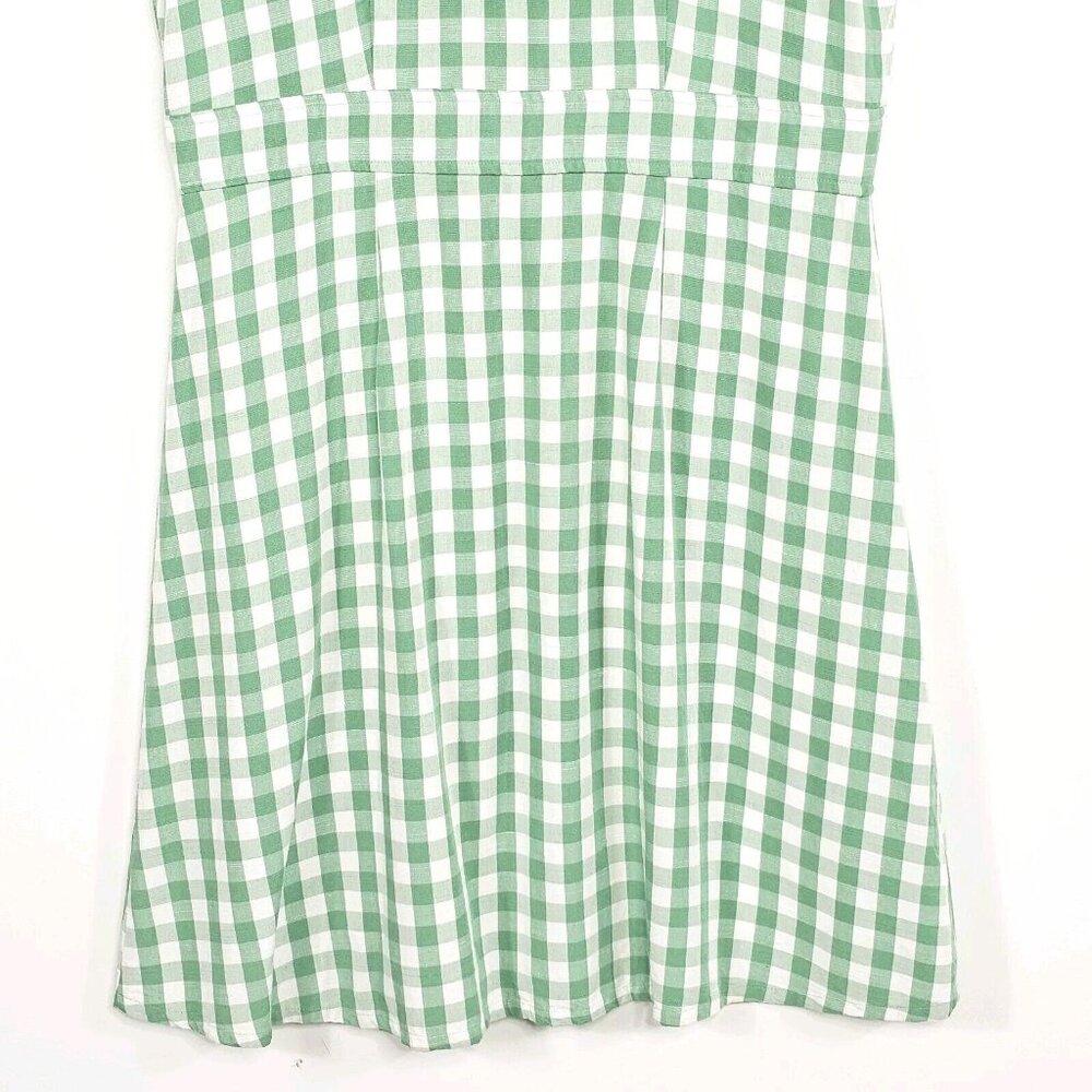 Loft Gingham Button Flare Dress Womens 16 Green White Cottage Country Western - Picture 11 of 13